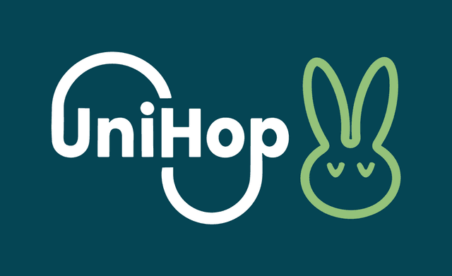 UniHop logo on unihop blue