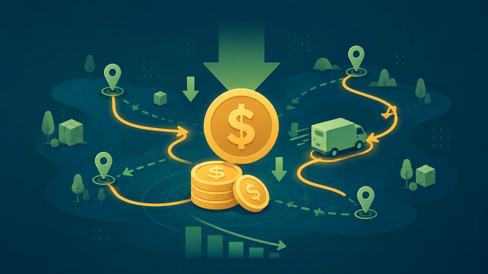 Illustration of cost optimization with delivery routes