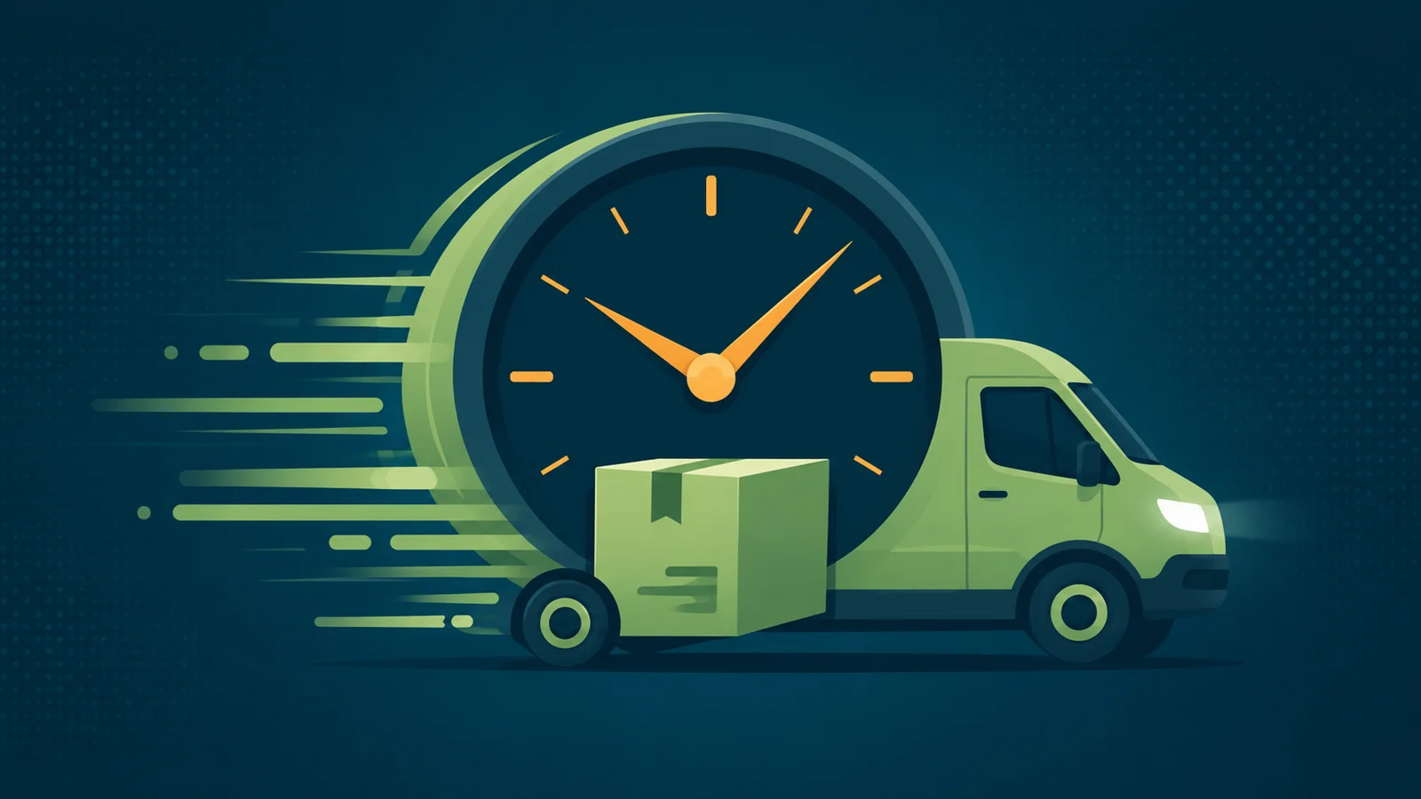 Illustration of clock and delivery vehicle representing same-day speed
