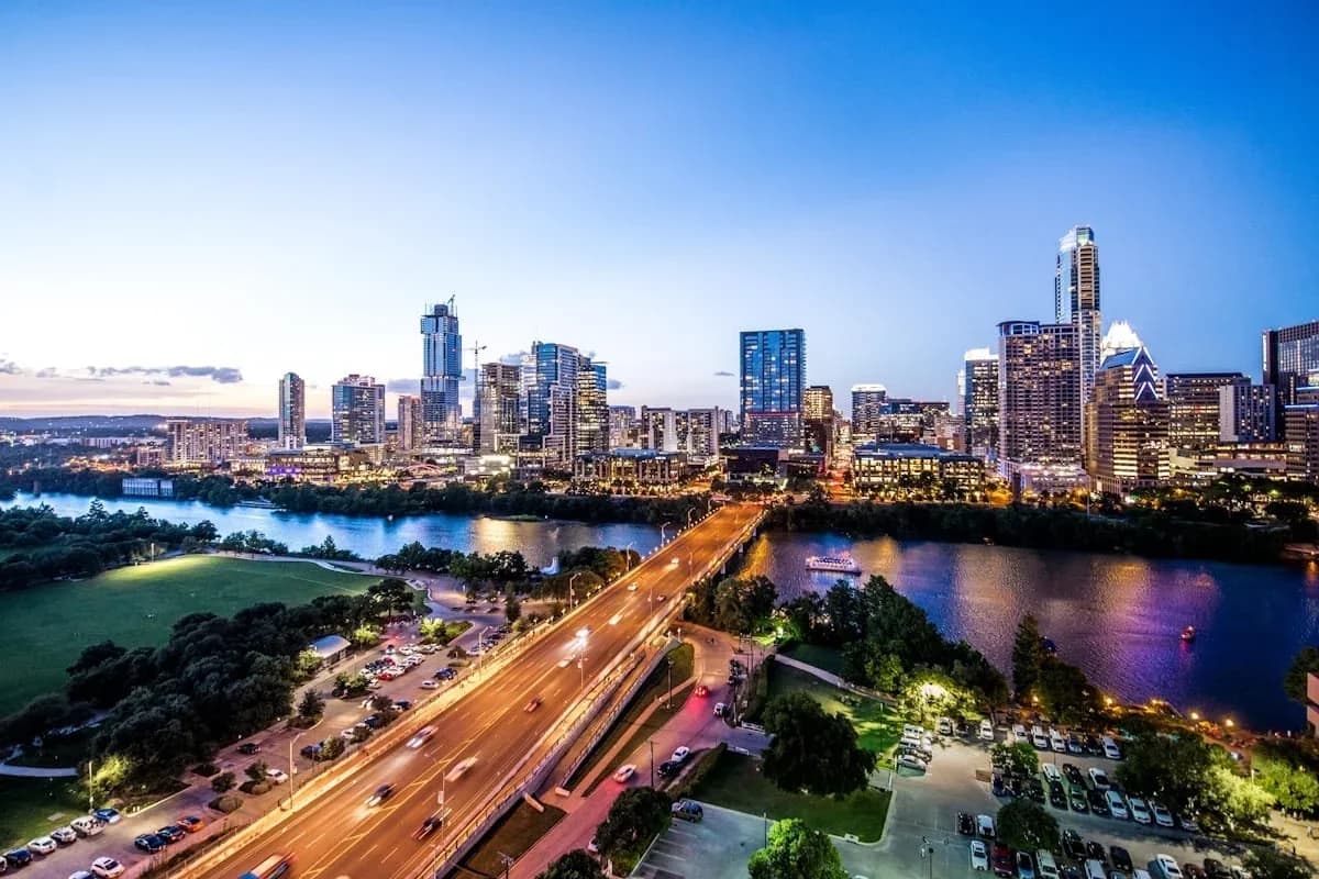 Austin, Texas skyline along the Colorado River