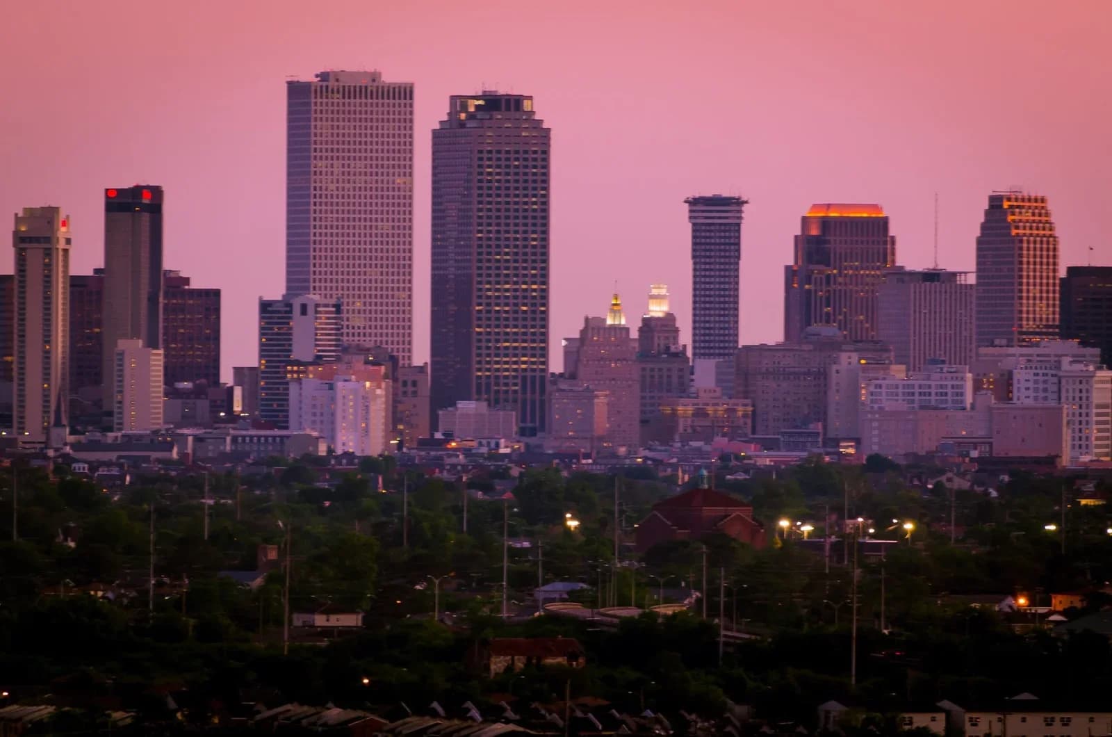 New Orleans skyline at dusk