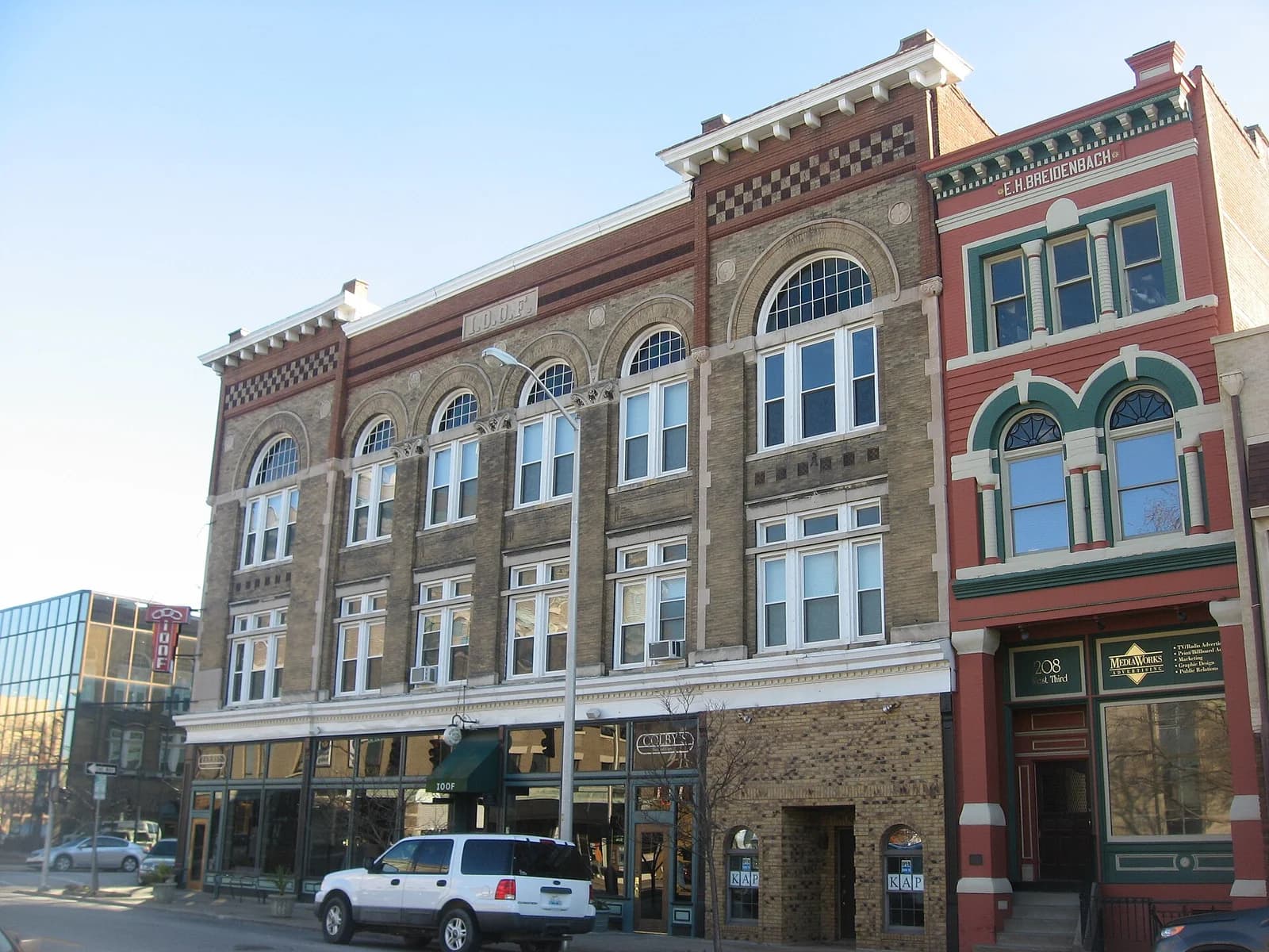 Historic brick storefronts on West Third Street in downtown Owensboro, Kentucky
