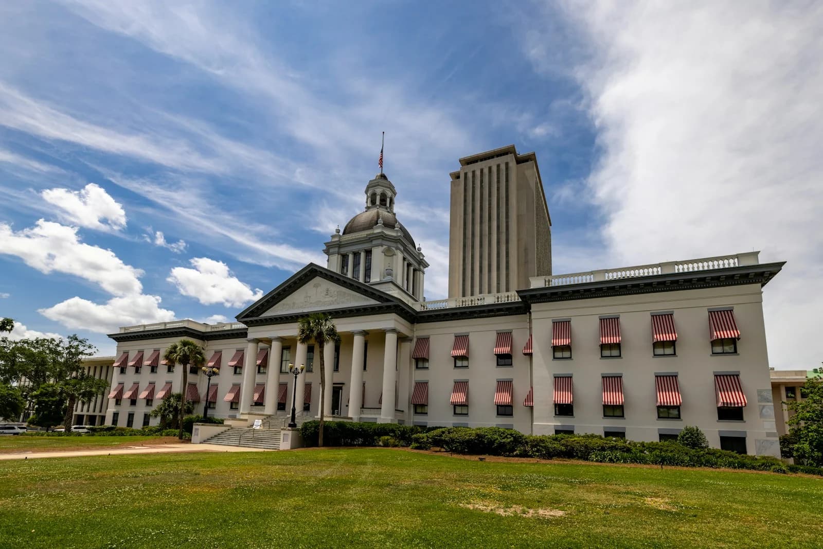 The Florida Historic Capitol in Tallahassee with the modern Capitol tower rising behind it