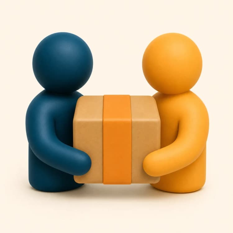 Two people handing a package from one to the other