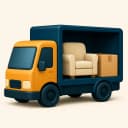 Box truck carrying an armchair and moving box